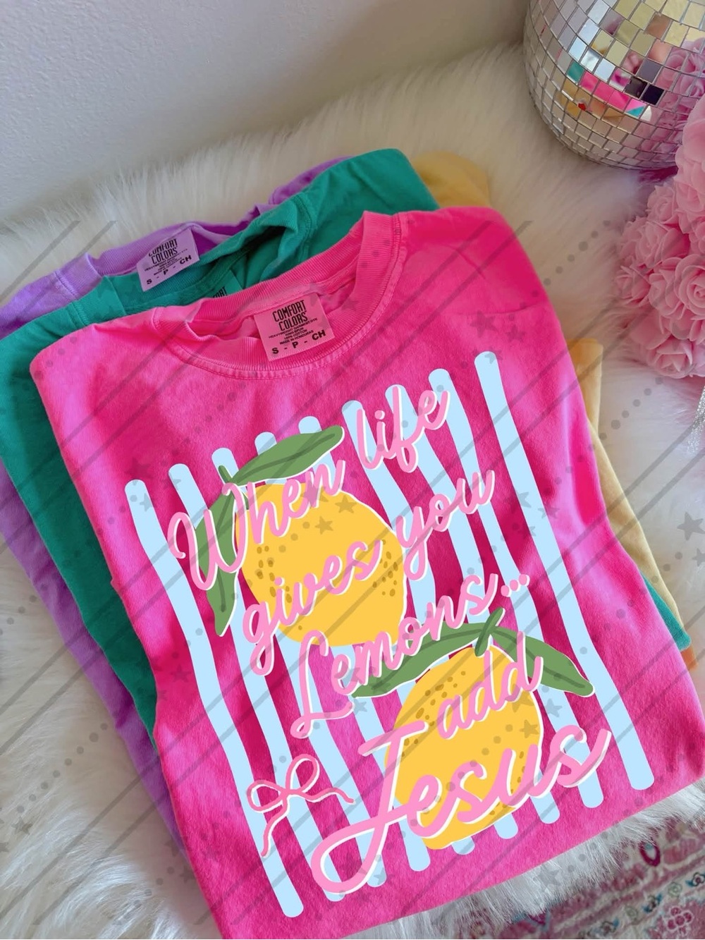 Comfort Colors Neon Pink 'When Life Gives You Lemons' Tshirt Small-XL
